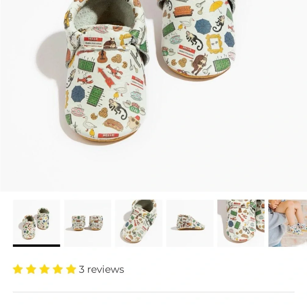Freshly Picked White Leather Kids Moccasins with Colorful Print